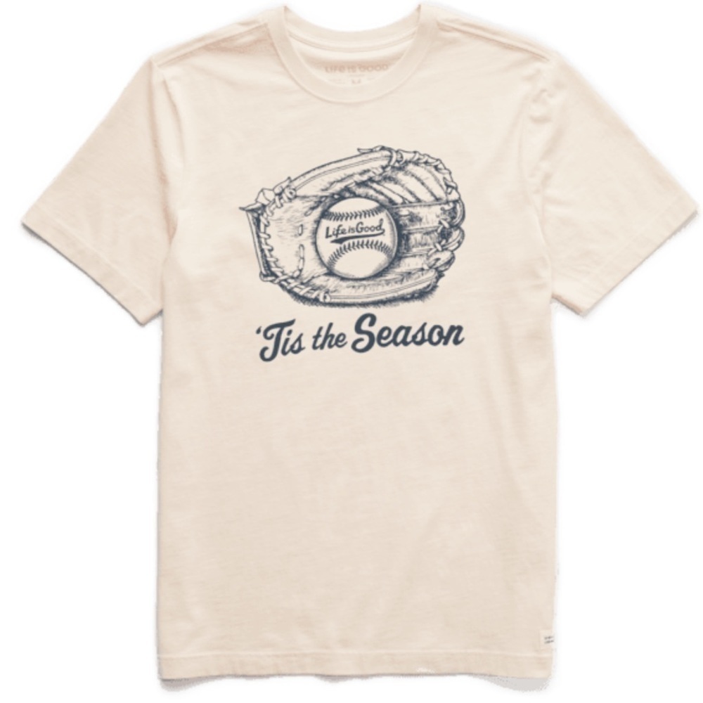 Life Is Good Men’s Crusher Tee Shirt ‘Tis the Season Baseball Glove Size Medium